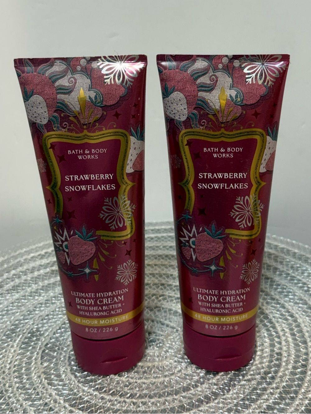 BBW Strawberry Snowflakes Body Cream Set of 2 NWT